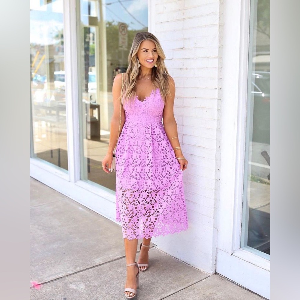 ASTR Crochet Lace Midi Dress Lilac Purple Orchid M